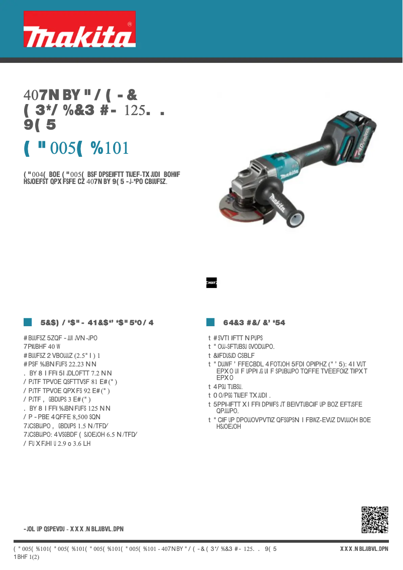 Page 1 of the manual Technical Sheet Makita GA005GD101