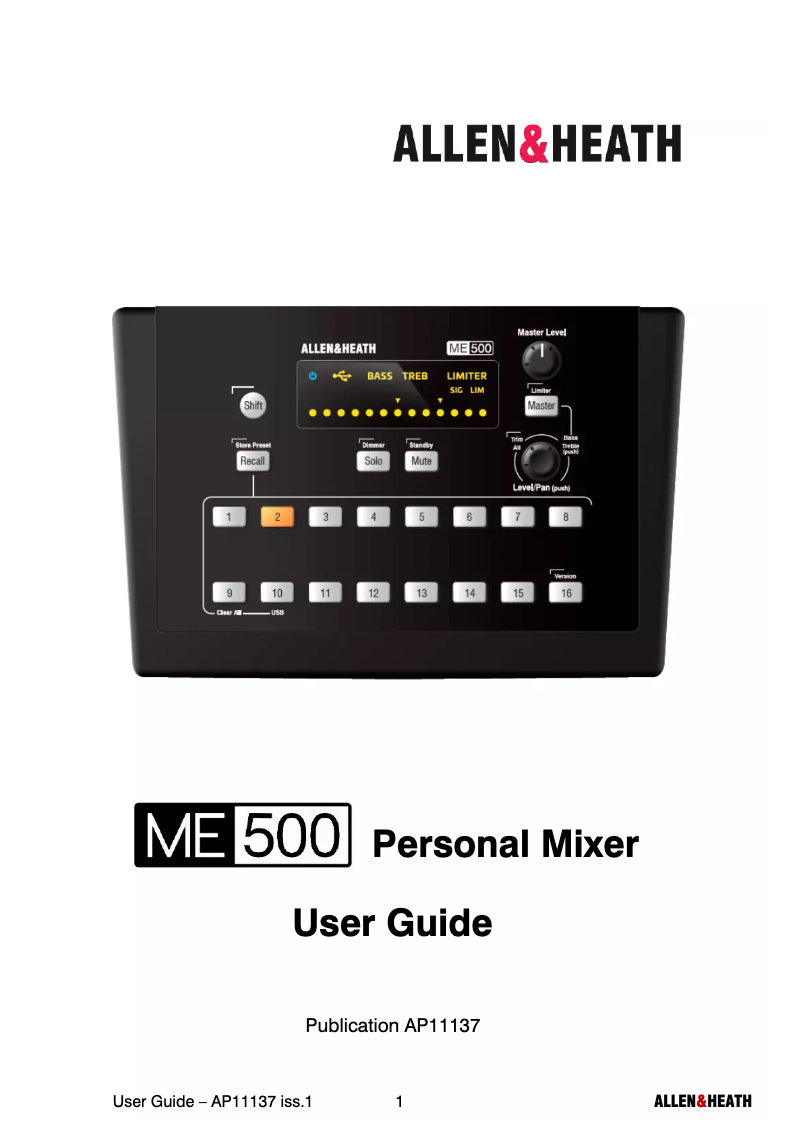 Page 1 of the manual User Manual Allen & Heath ME-500