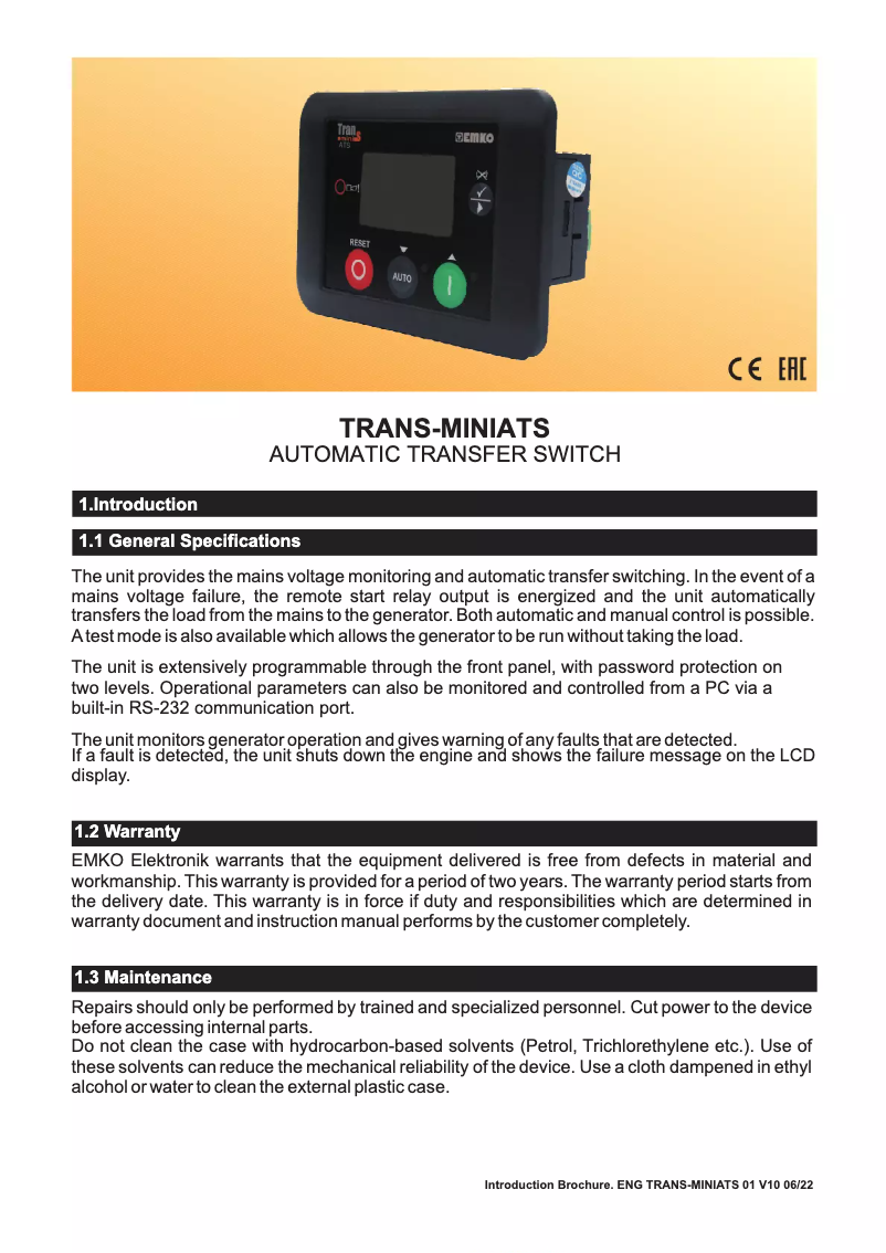 First page image of the manual for Trans-Mini