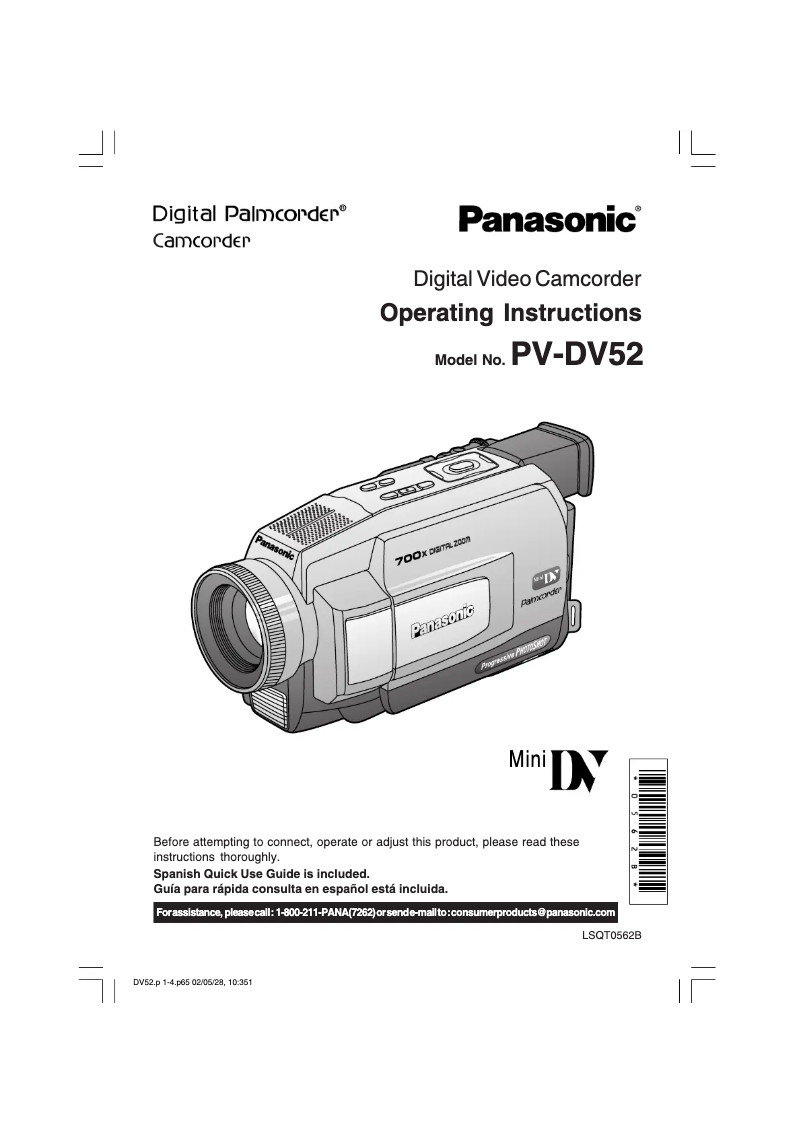 First page image of the manual for PV-DV52