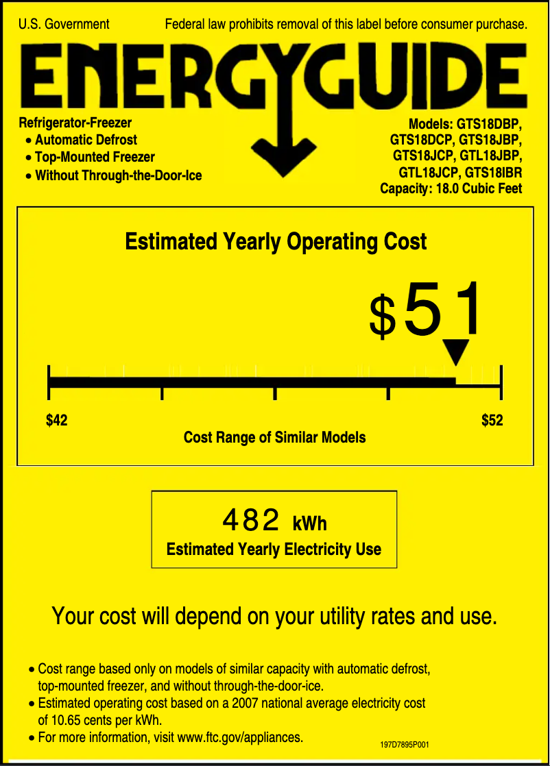 Page 1 of the manual Energy Label GE GTS18DBPLWW