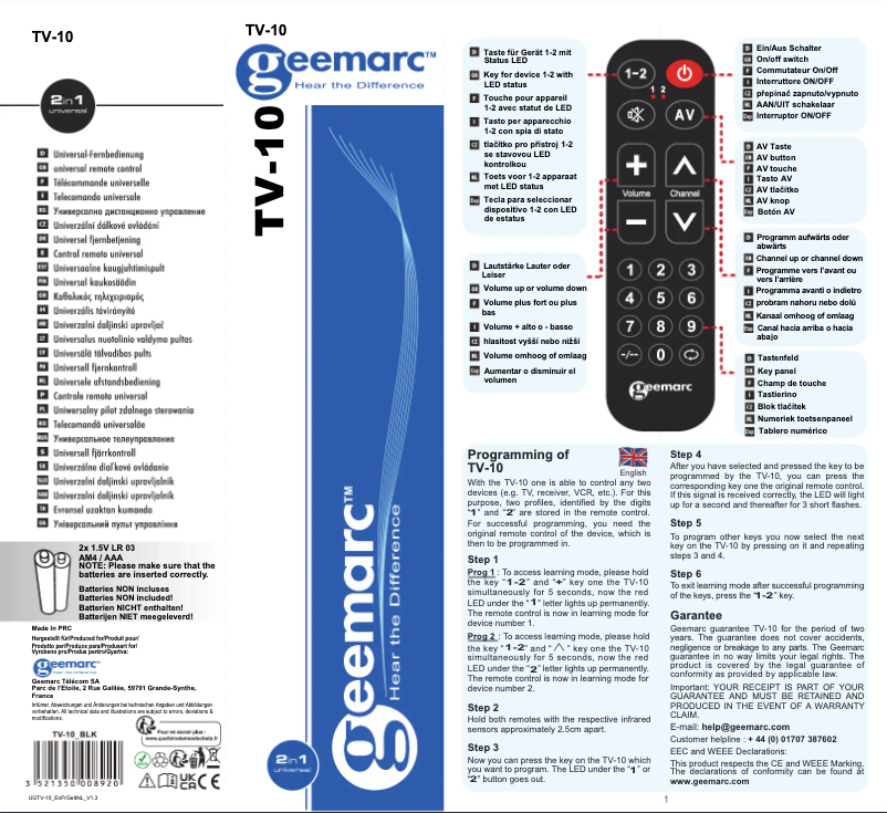 First page image of the manual for TV-10