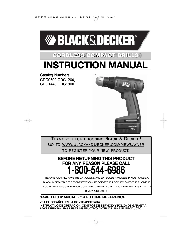 Page 1 of the manual User Manual Black & Decker CDC1200
