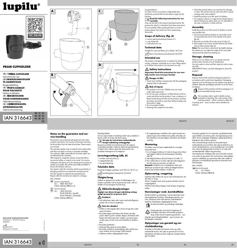 Page 1 de la notice Manuel utilisateur Lupilu IAN 316643