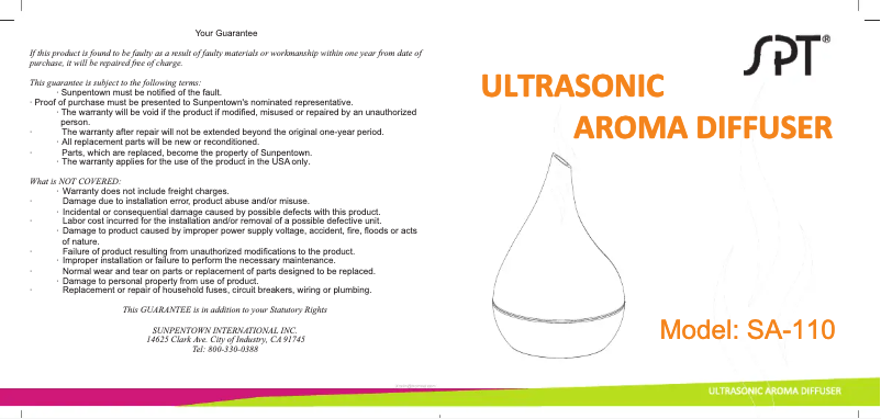 Page 1 of the manual User Manual SPT SA-110
