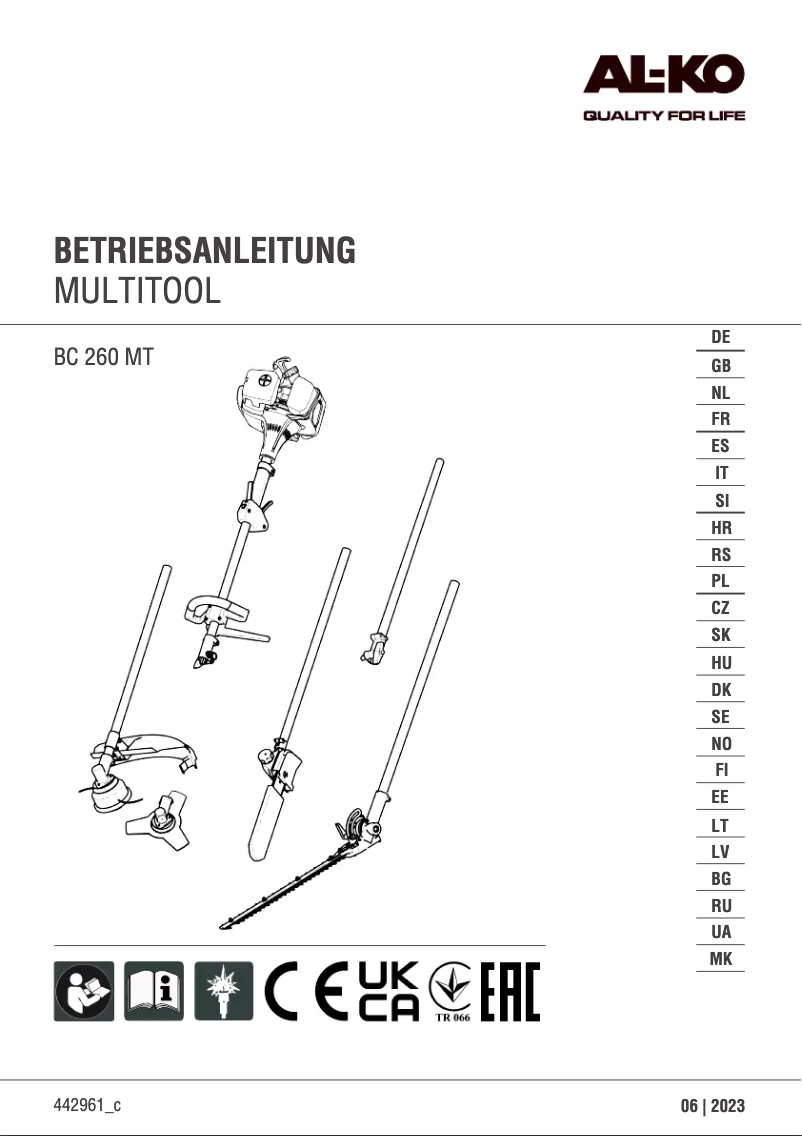 Page 1 of the manual User Manual AL-KO BC 260 MT