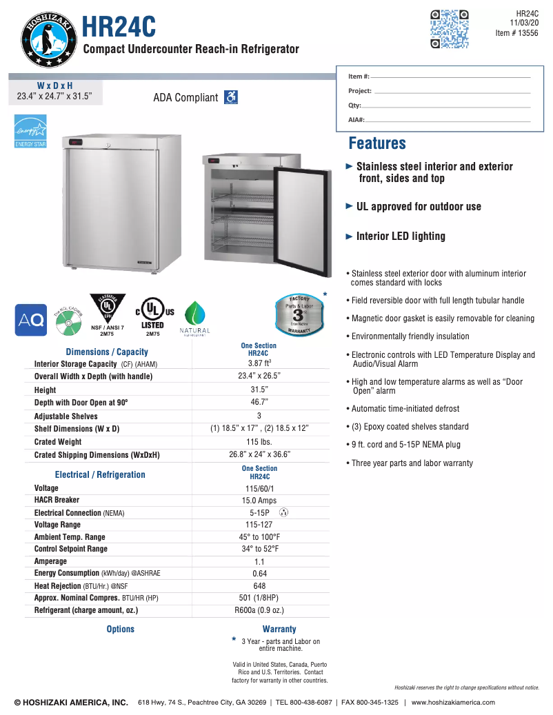 First page image of the manual for Commercial HR24A
