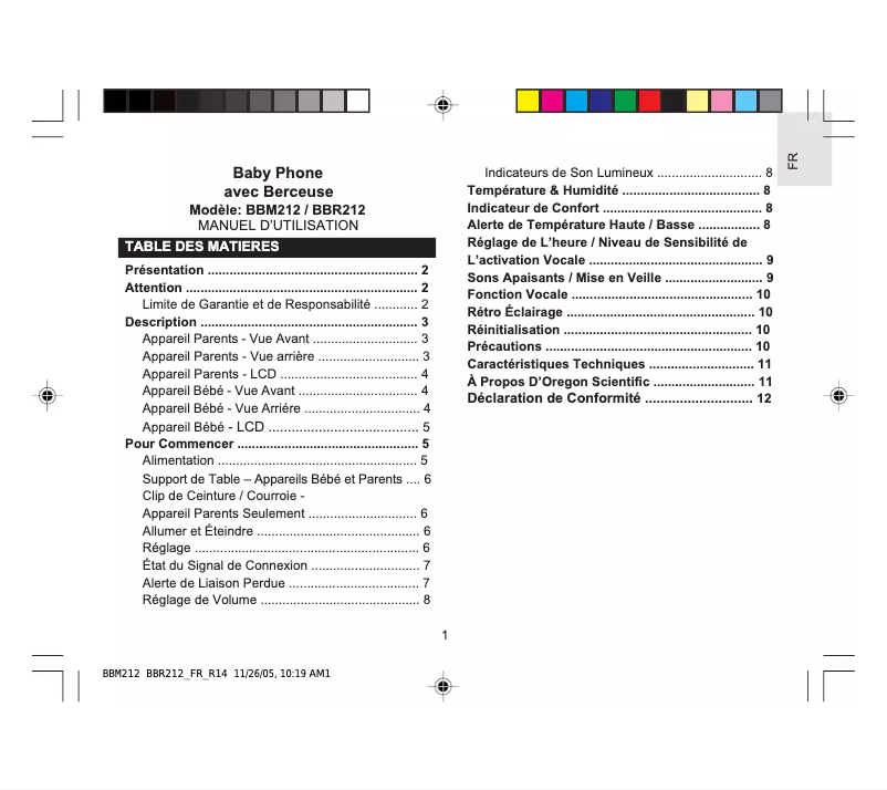 First page image of the manual for BBR212