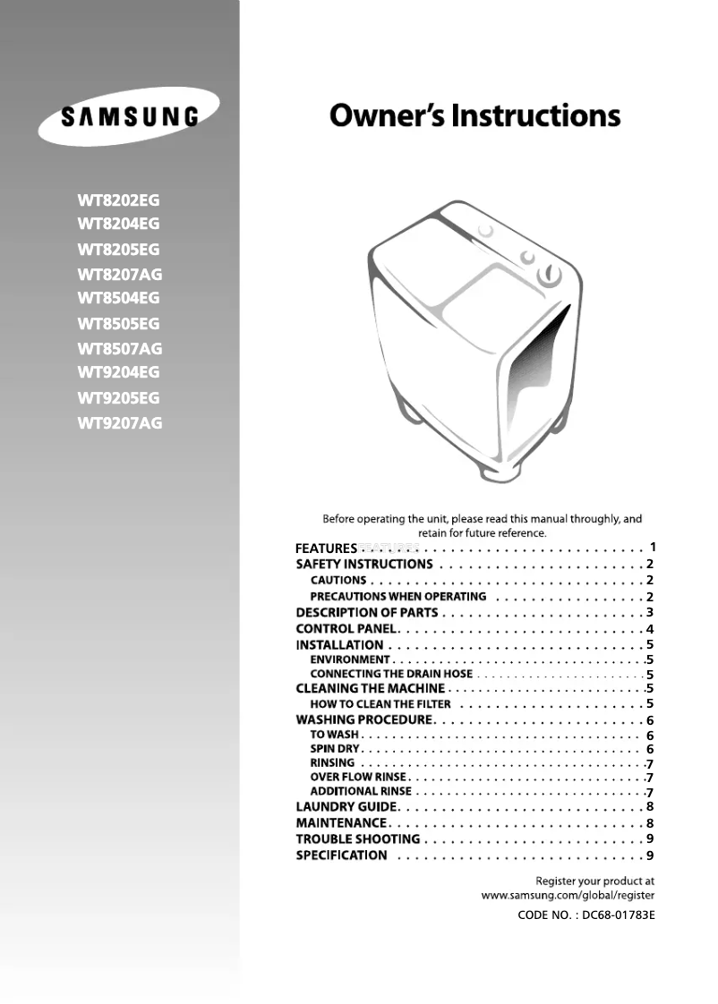First page image of the manual for WT9205EG
