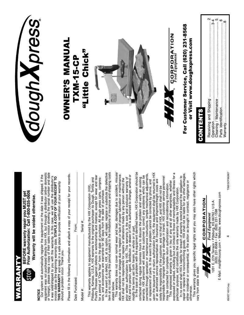 First page image of the manual for TXM-15-CP