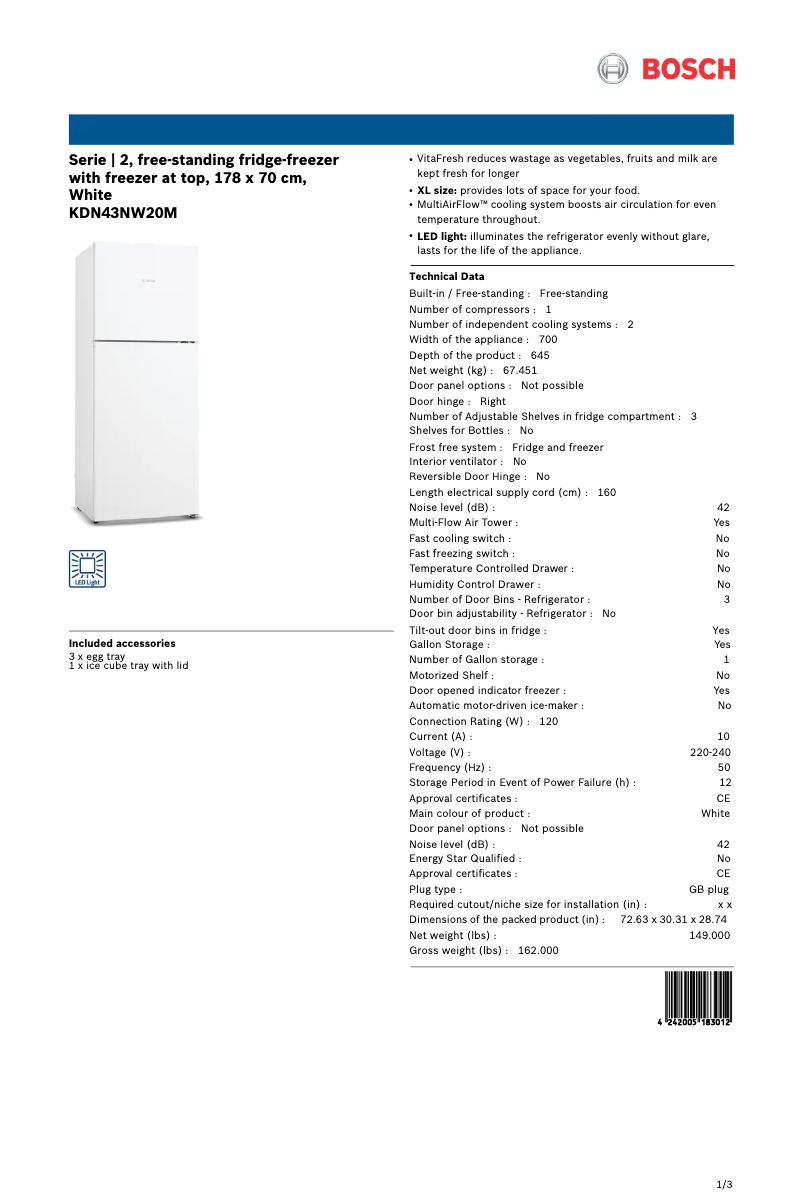 First page image of the manual for KDN43NW20M