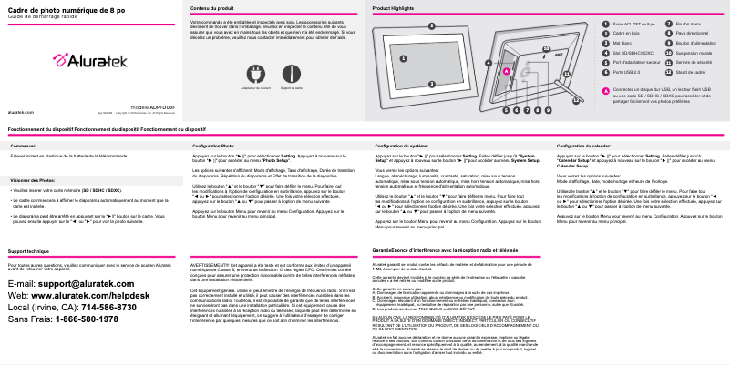 Page 1 of the manual Quick Start Guide Aluratek ADPFD08F