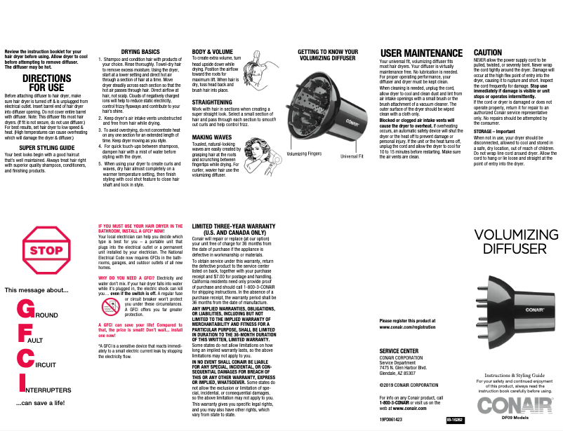 Page 1 of the manual User Manual Conair DF09NT
