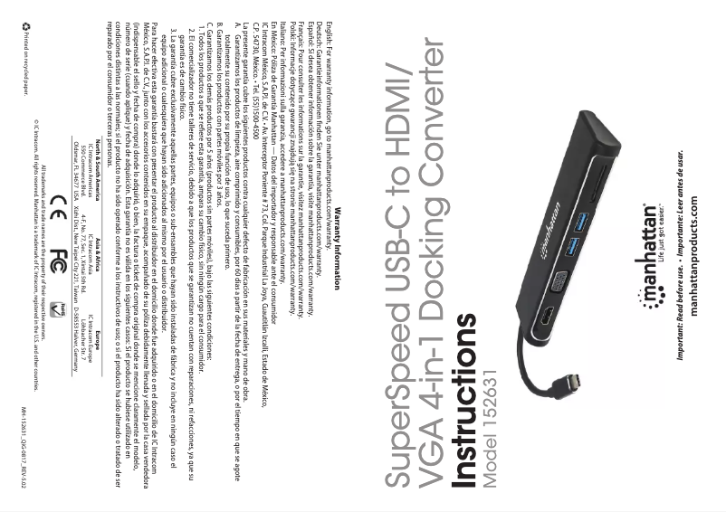 Page 1 of the manual Instruction Manual Manhattan 152631