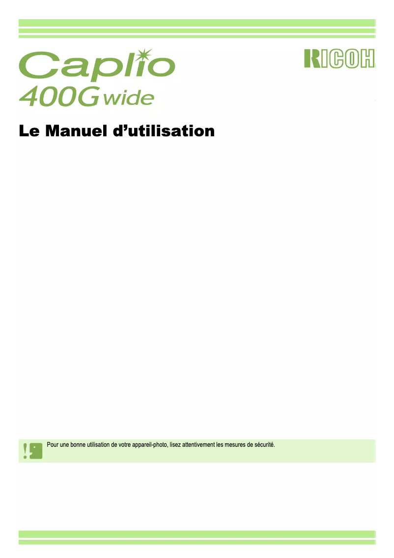 First page image of the manual for Caplio 400G Wide