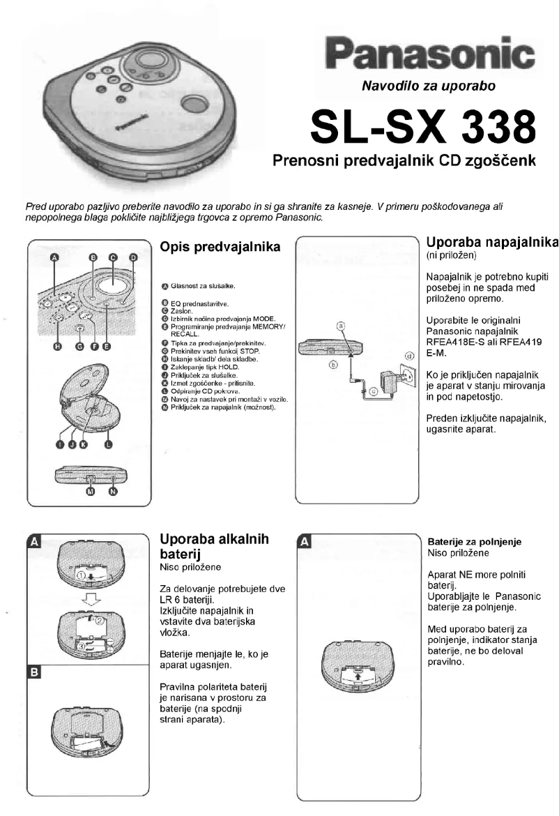 First page image of the manual for SL-SX338