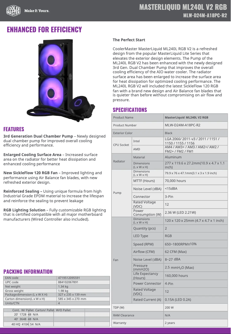 Page 1 of the manual User Manual Cooler Master MasterLiquid ML240L V2 RGB