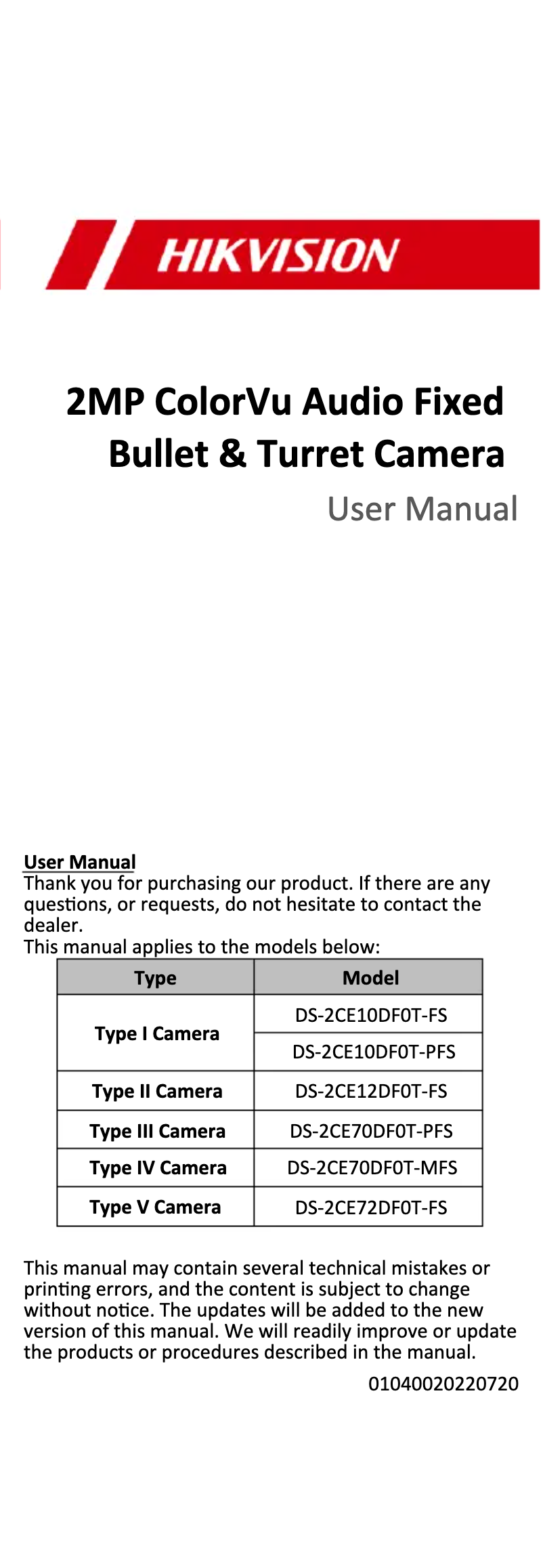 Page 1 of the manual User Manual Hikvision DS-2CE10DF0T-FS