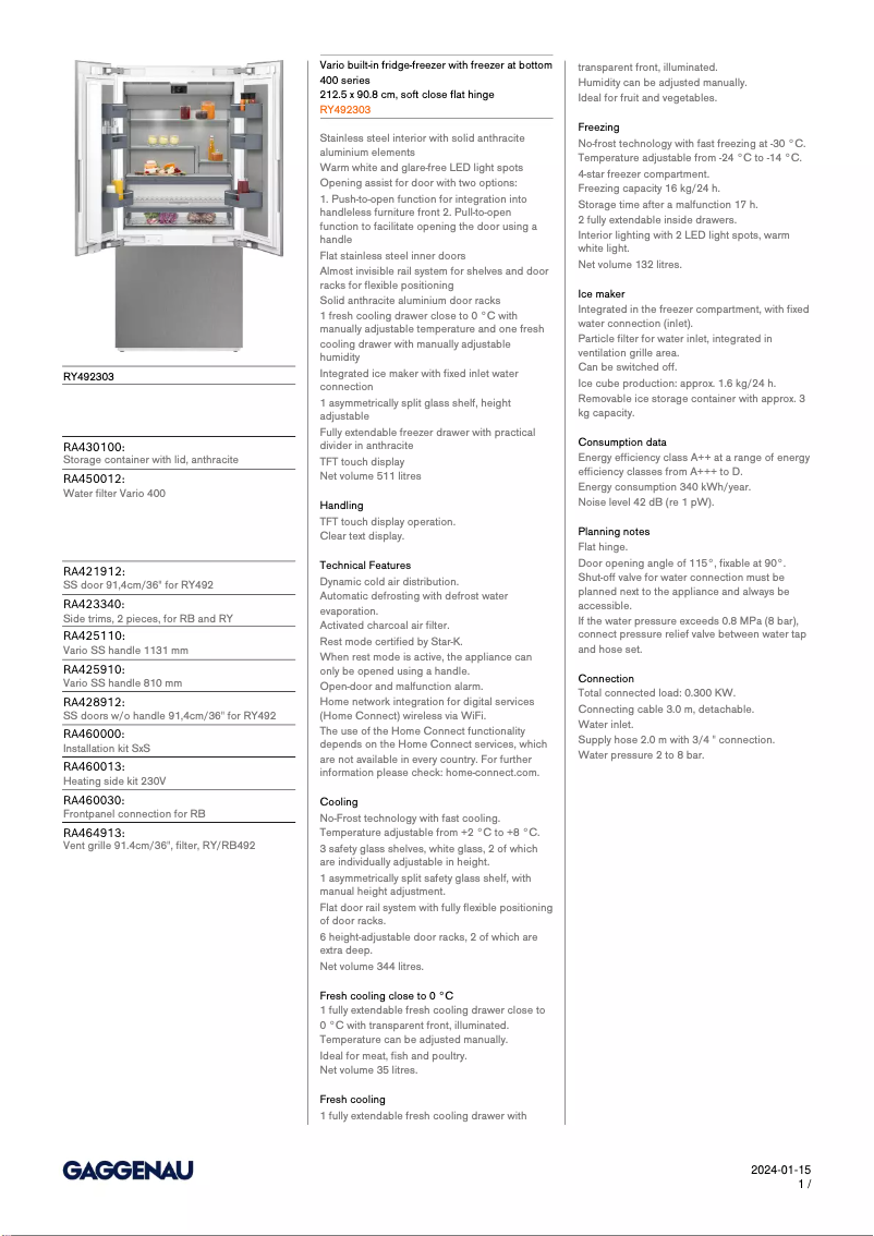 Image de la première page du manuel de l'appareil RY492303