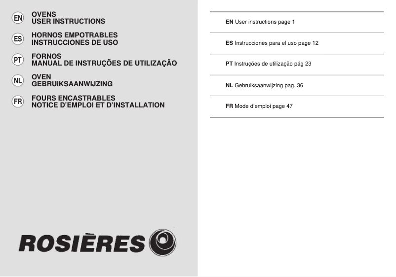 Page 1 of the manual User Manual Rosieres FR 2020/3 PN