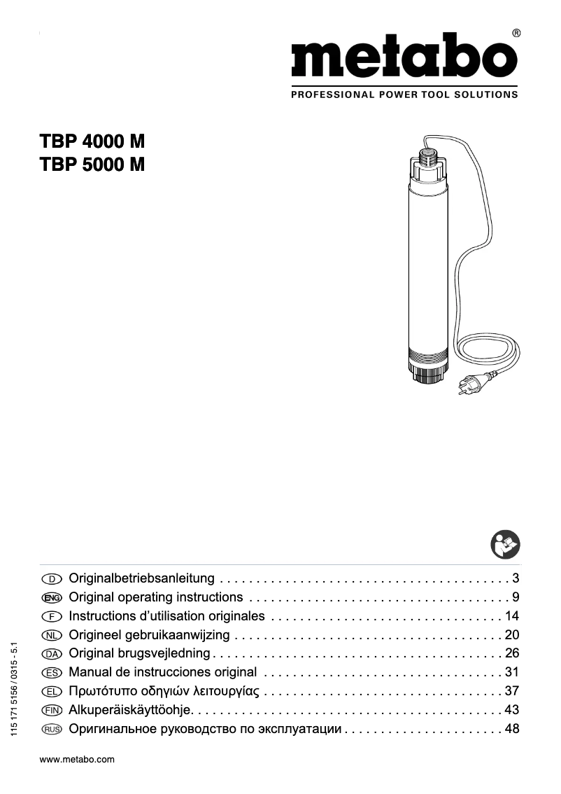 Page 1 of the manual User Manual Metabo TBP 4000 M