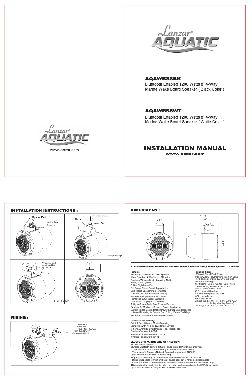Page 1 of the manual User Manual Lanzar AQAWBS8BK