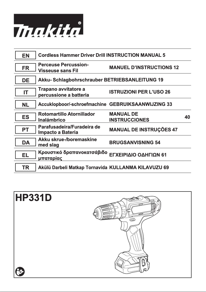 Page 1 of the manual User Manual Makita HP331D