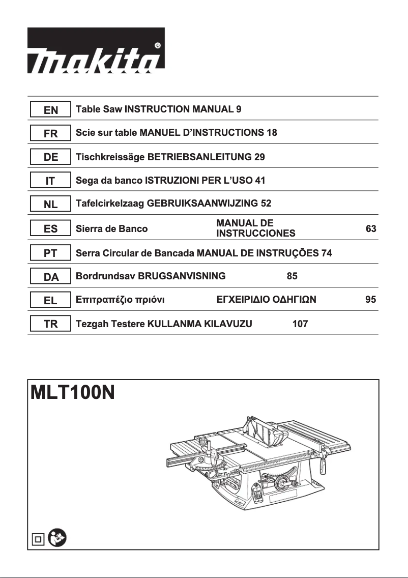 Page 1 of the manual User Manual Makita MLT100N