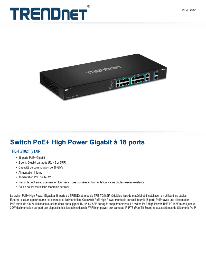 First page image of the manual for TPE-TG182F
