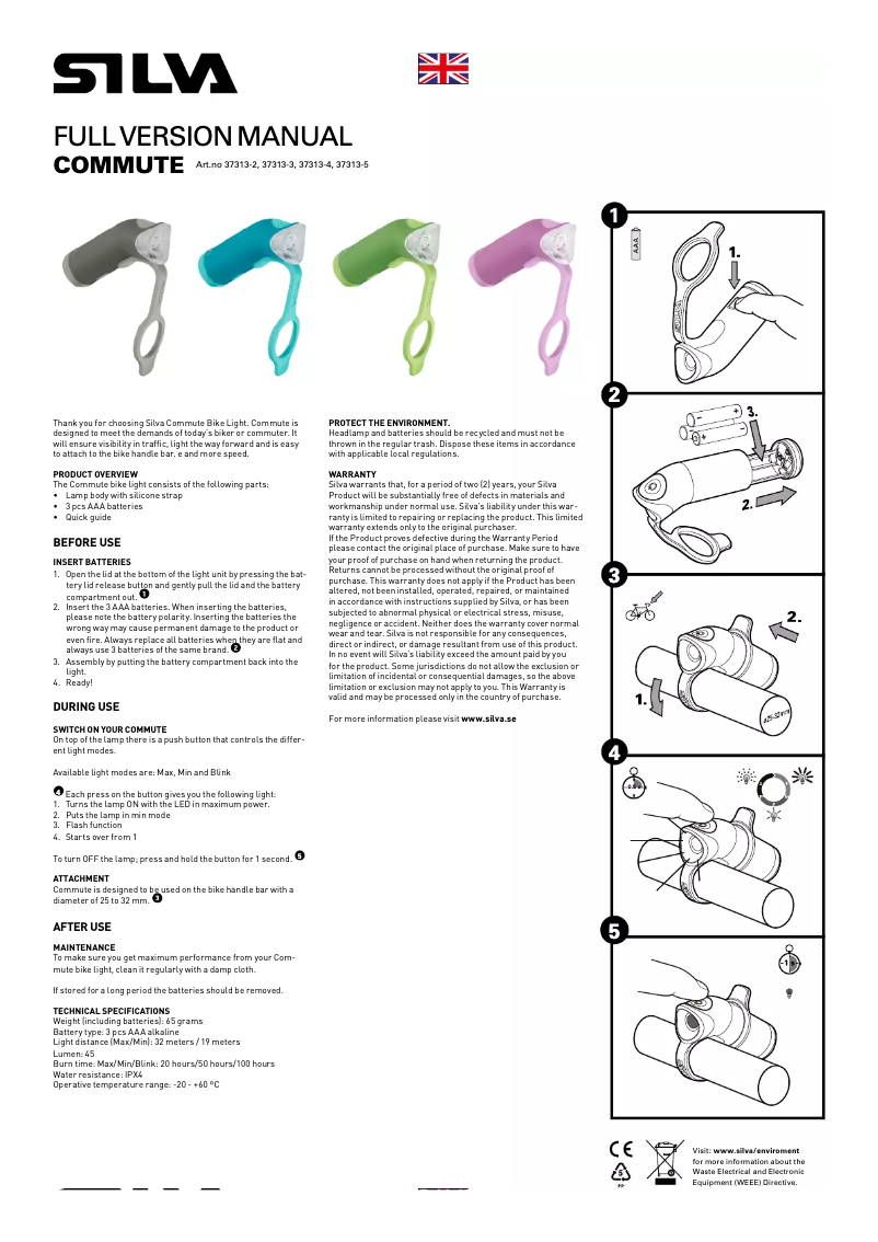 Page 1 de la notice Manuel utilisateur Silva Commute