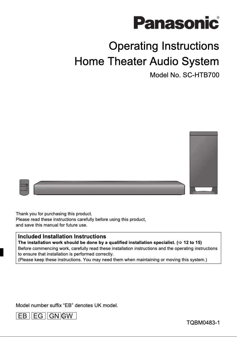 First page image of the manual for SC-HTB70