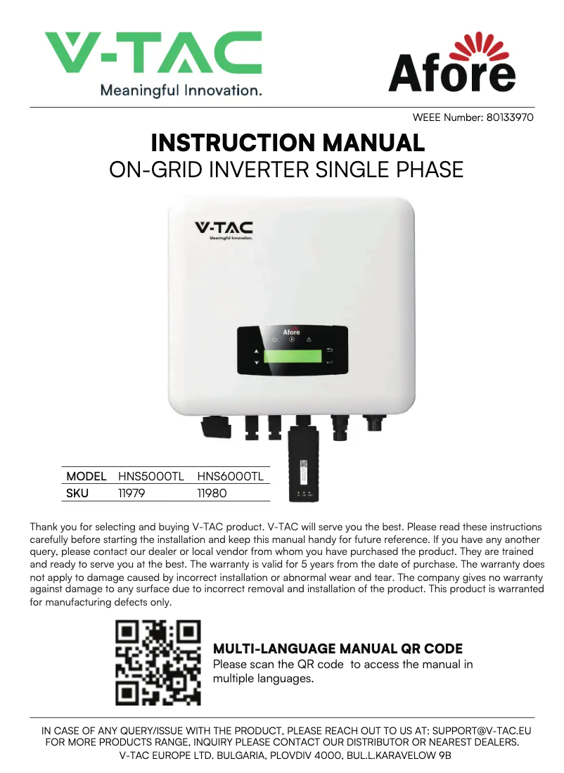 Page 1 of the manual User Manual V-TAC HNS5000TL