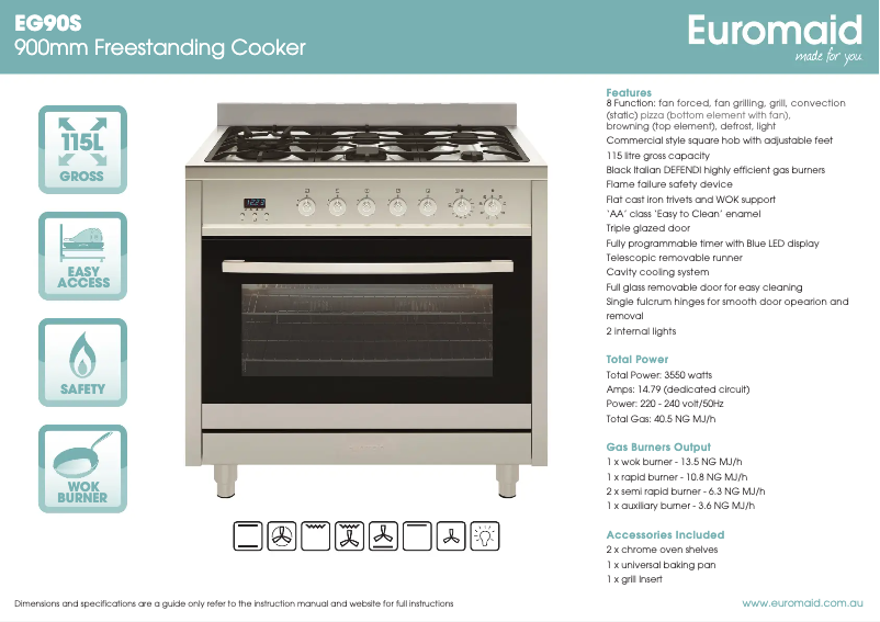 Page 1 of the manual Technical Sheet Euromaid EG90S