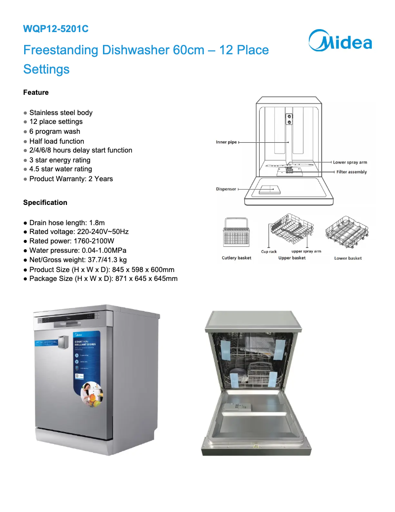 Page 1 of the manual Technical Sheet Midea WQP12-5201C