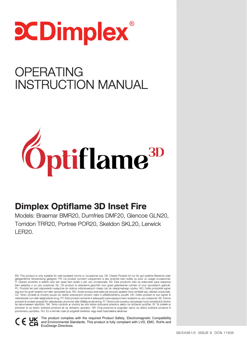 First page image of the manual for Optiflame 3D BMR20AB3D