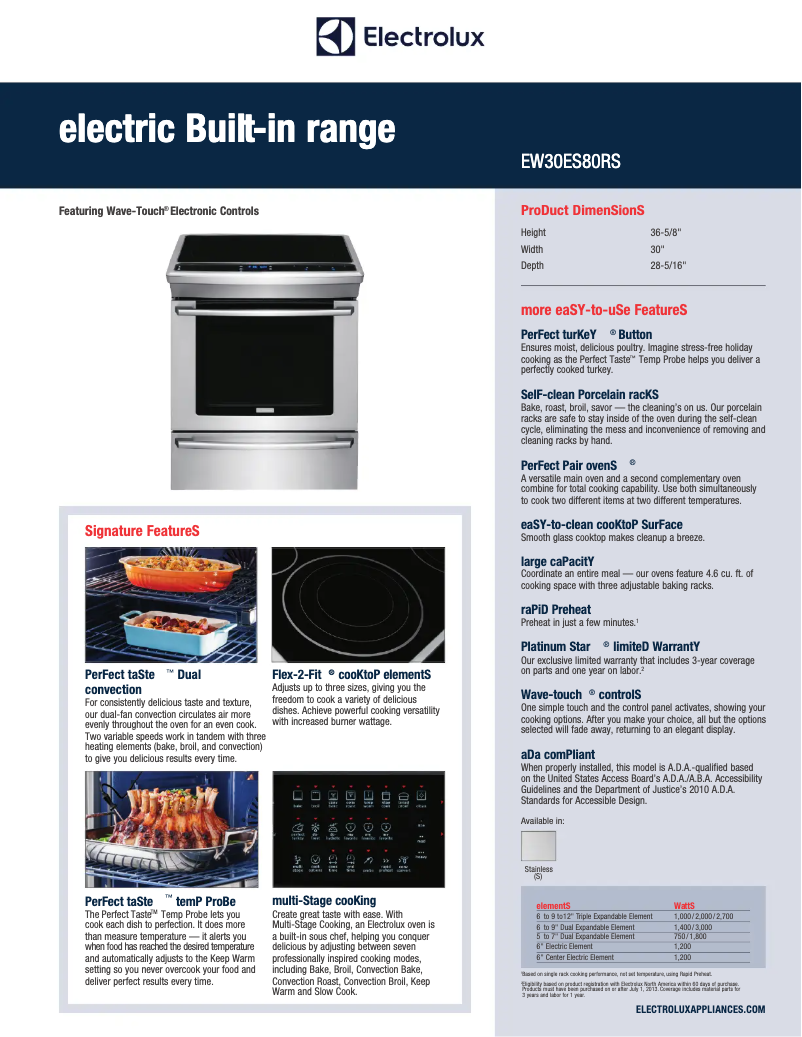 Page 1 of the manual Technical Sheet Electrolux EW30ES80RS