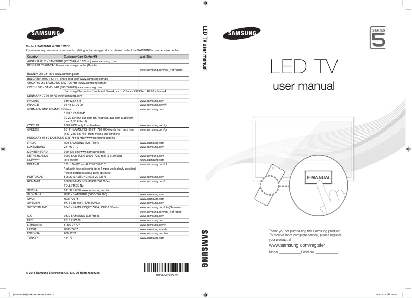 Page 1 of the manual Quick Start Guide Samsung UE39F5700AW