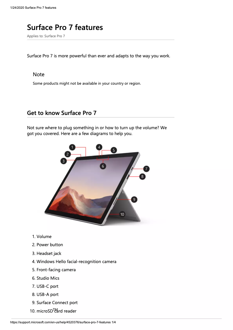 First page image of the manual for Surface Pro 7