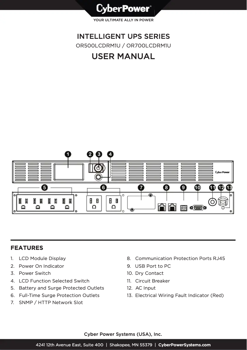 Page 1 de la notice Manuel utilisateur CyberPower OR500LCDRM1U