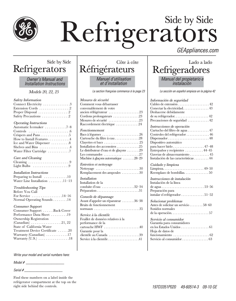 Page 1 of the manual Installation Guide GE GSL25IGXLS