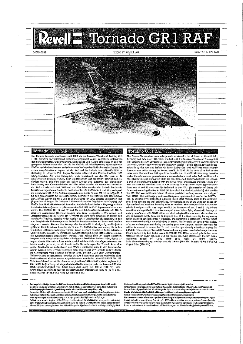 First page image of the manual for Tornado GR. Mk. 1 RAF