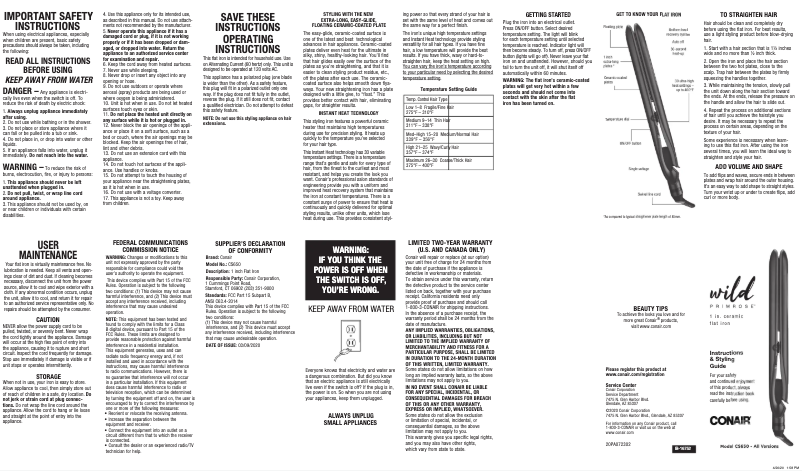 Page 1 of the manual User Manual Conair Wild Primrose S650
