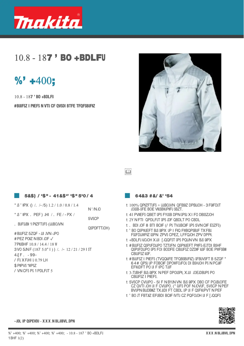 Page 1 of the manual Technical Sheet Makita DFJ400Z