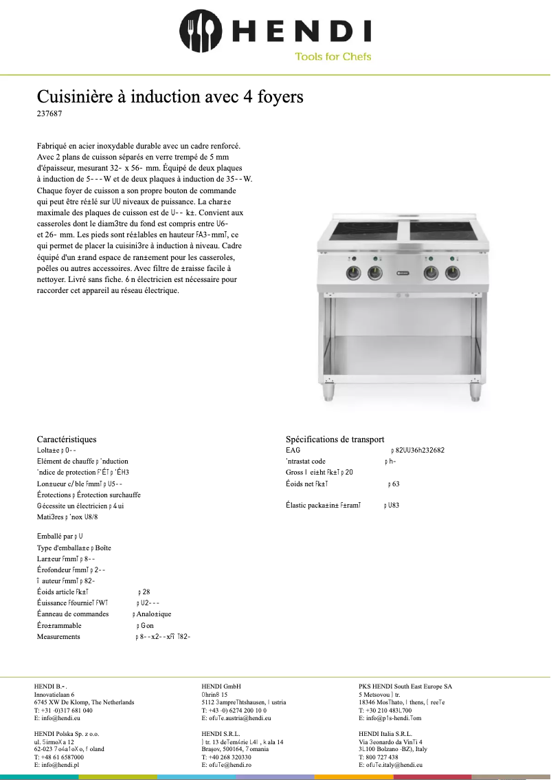 Page 1 of the manual Technical Sheet Hendi 237687