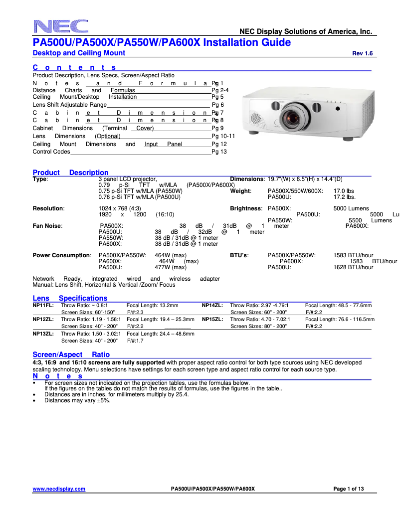 First page image of the manual for NP-PA600X-13ZL