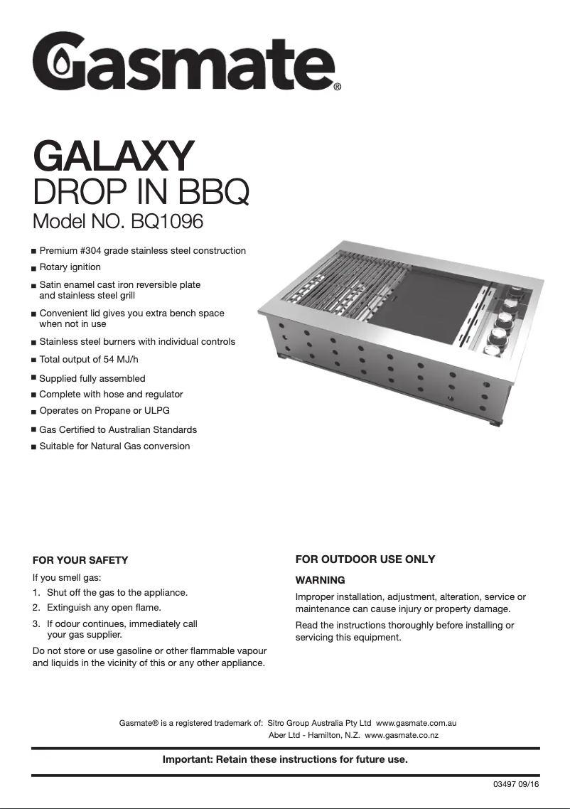 First page image of the manual for Galaxy BQ1096