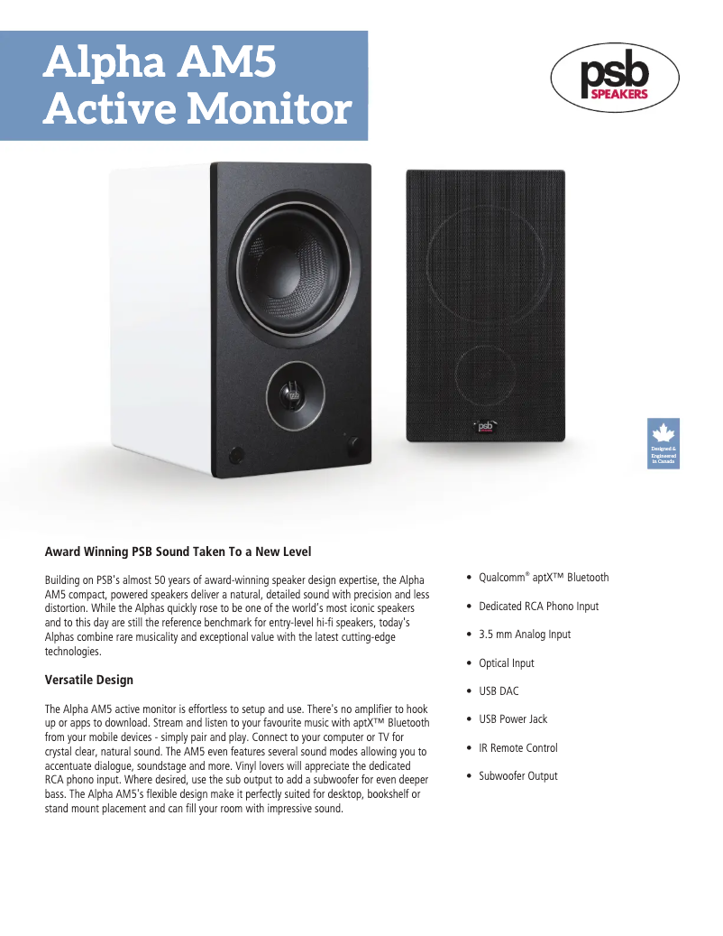 Page 1 of the manual Technical Sheet PSB Alpha AM5