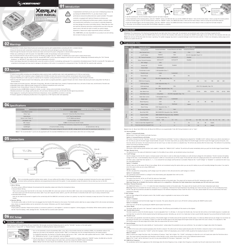 Page 1 of the manual User Manual Hobbywing XeRun XR10 Pro 1S Heavy Duty