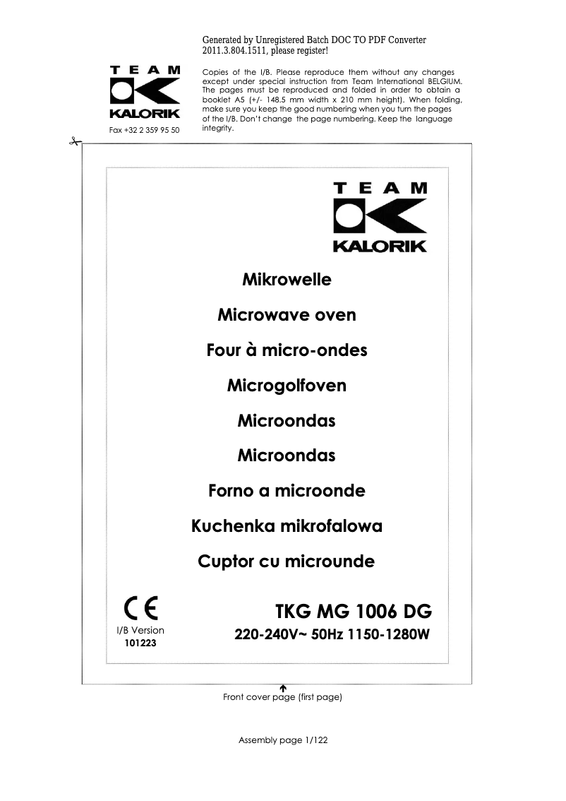 Page 1 of the manual User Manual Kalorik TKG MG 1006 DG