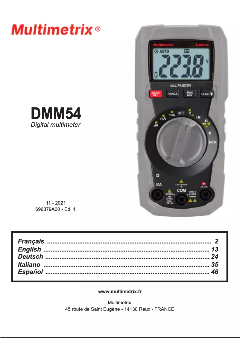 First page image of the manual for DMM54